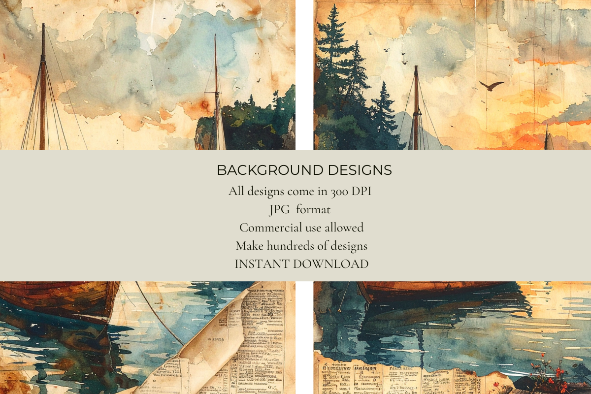 Vintage Boats Junk Journal Papers