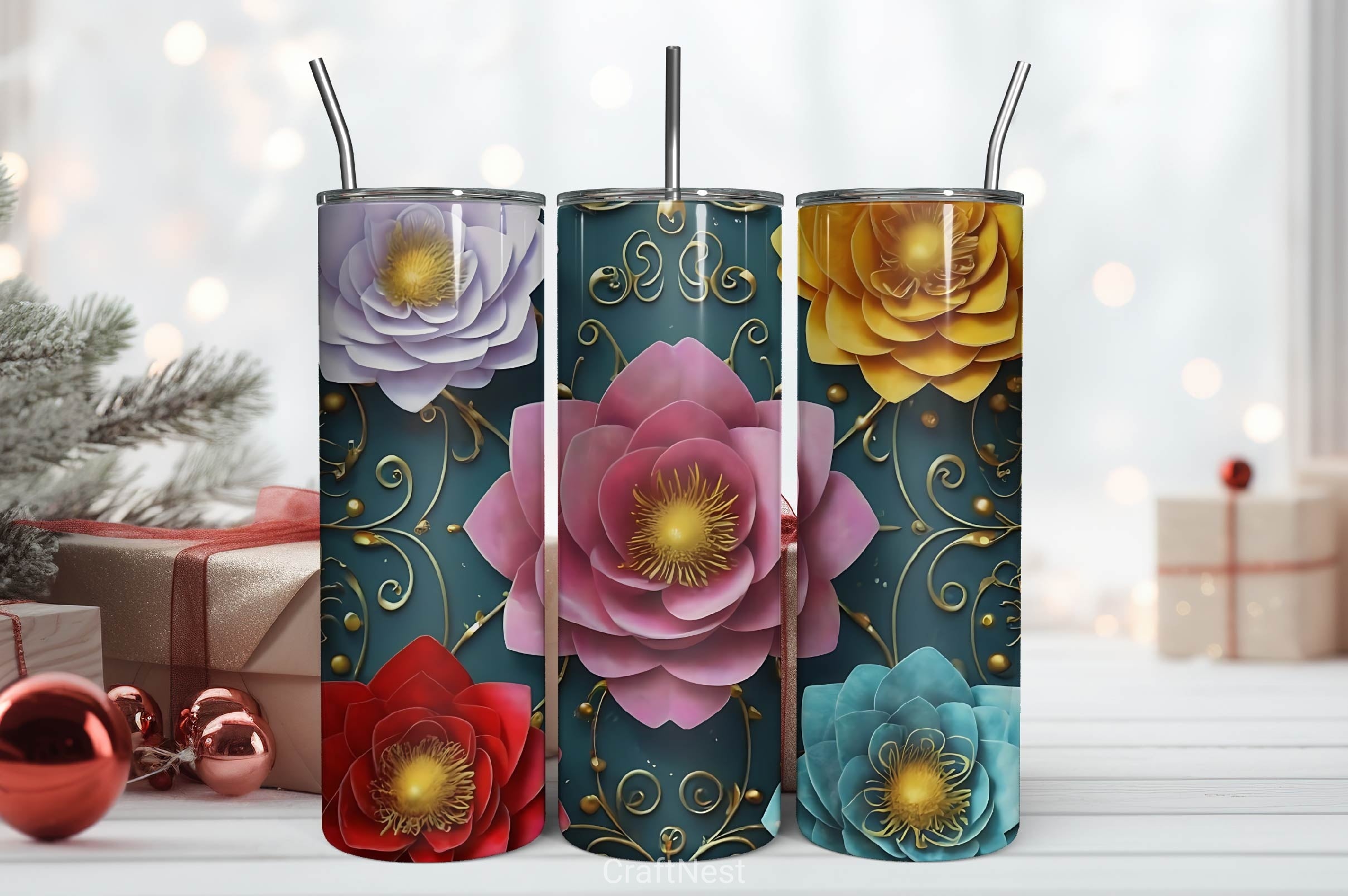 Flower Tumbler Wrap Bundle 23 - CraftNest - Digital Crafting and Art