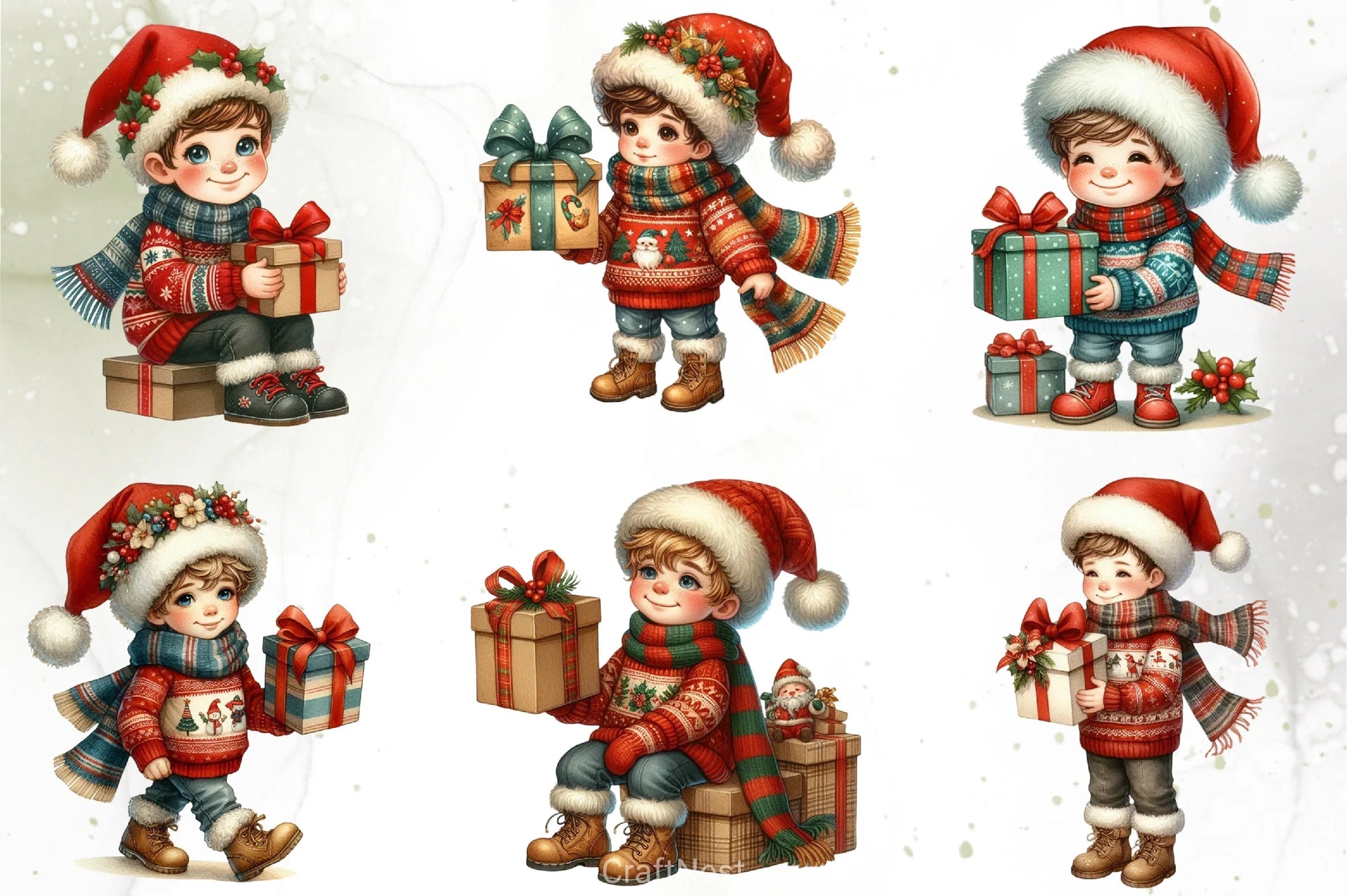Cute Christmas Boy Clipart Bundle - CraftNest - Digital Crafting and Art