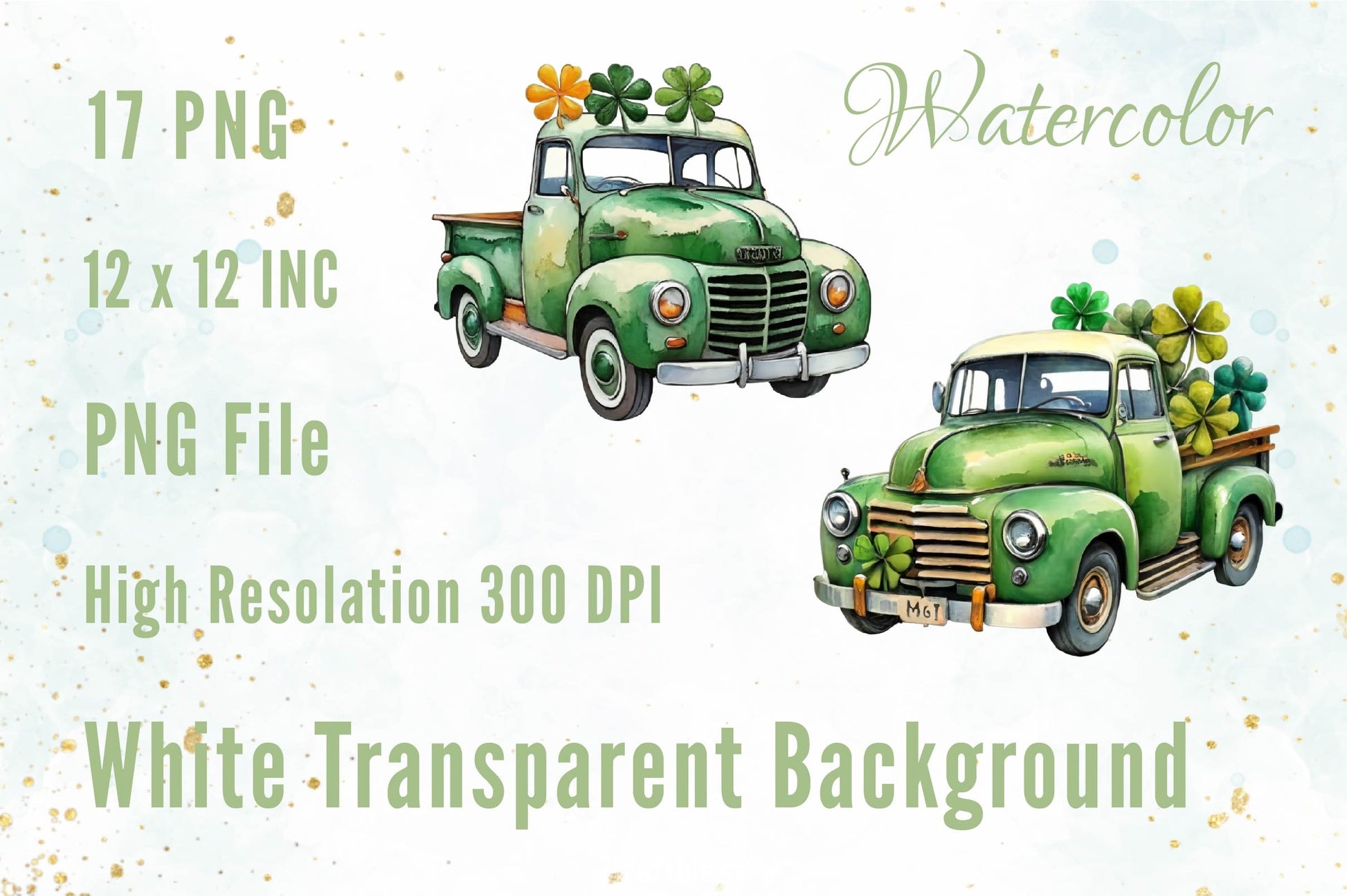 Vintage Green Truck St Patrick's Day Clipart Bundle 2 - CraftNest - Digital Crafting and Art