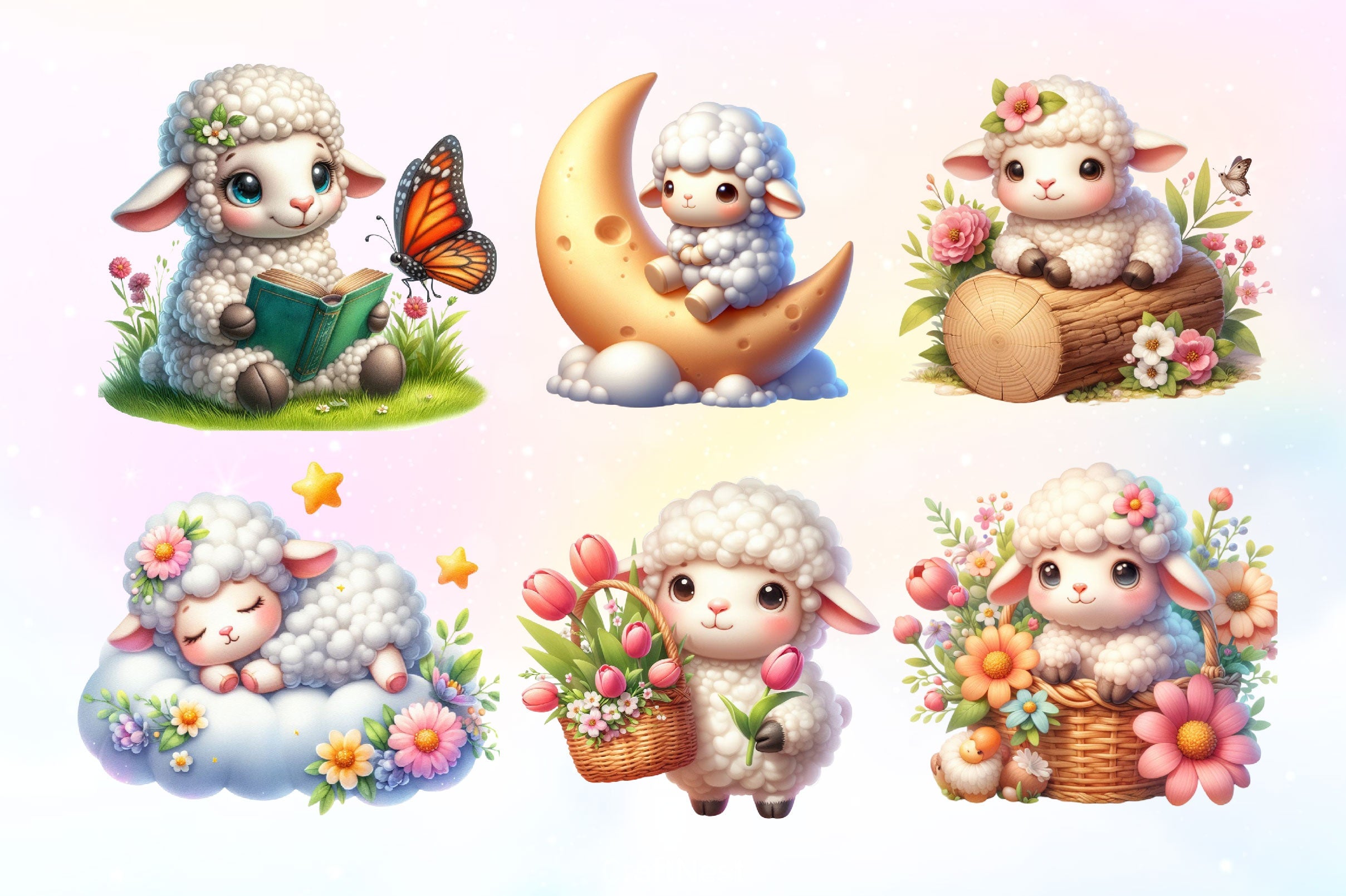 Cute Sheep Clipart Bundle 4 - CraftNest - Digital Crafting and Art