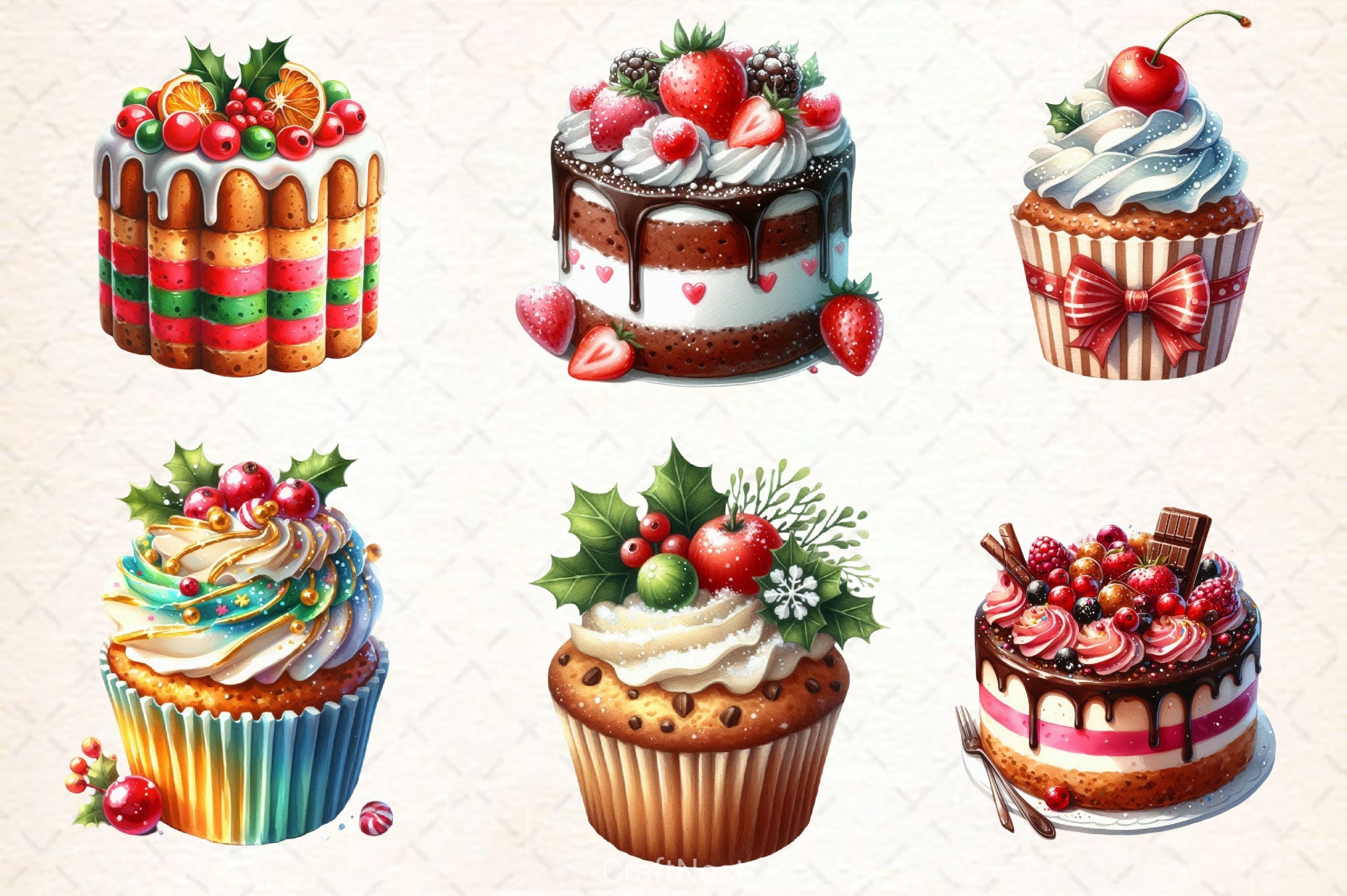 Christmas Cake Clipart Bundle 3 - CraftNest - Digital Crafting and Art
