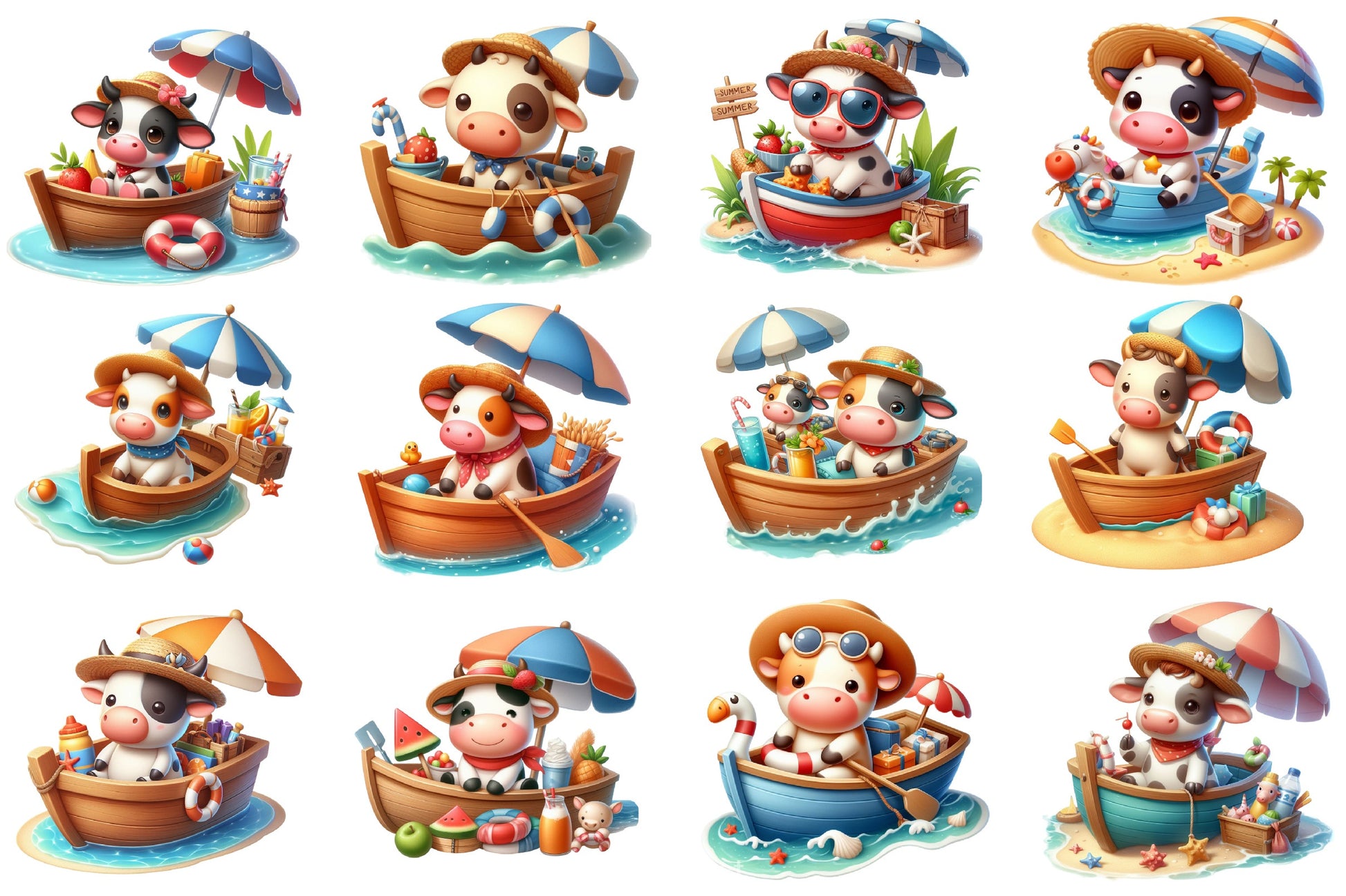 Cute Cow Boat Summer Clipart Bundle - CraftNest - Digital Crafting and Art