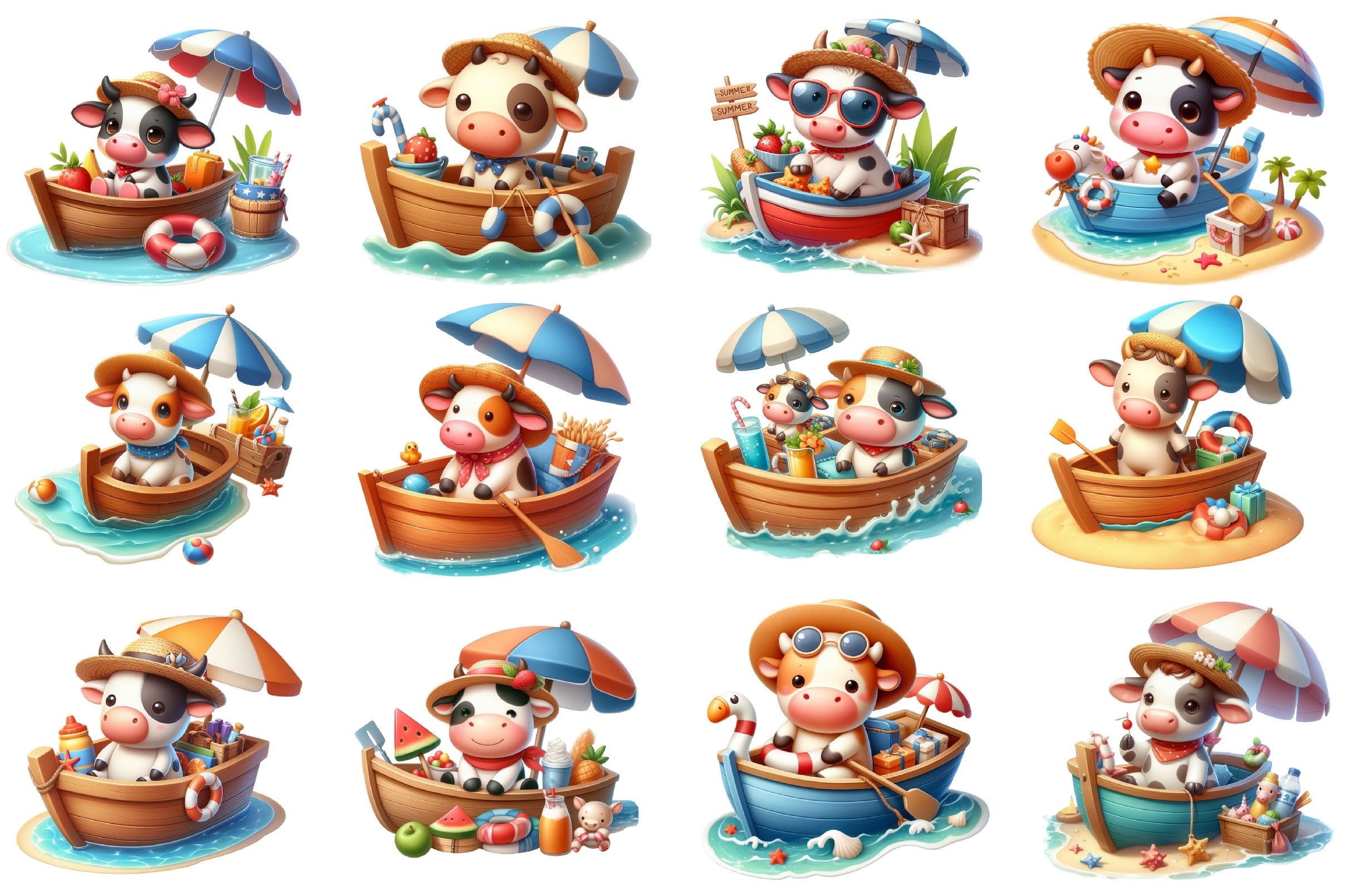 Cute Cow Boat Summer Clipart Bundle - CraftNest - Digital Crafting and Art