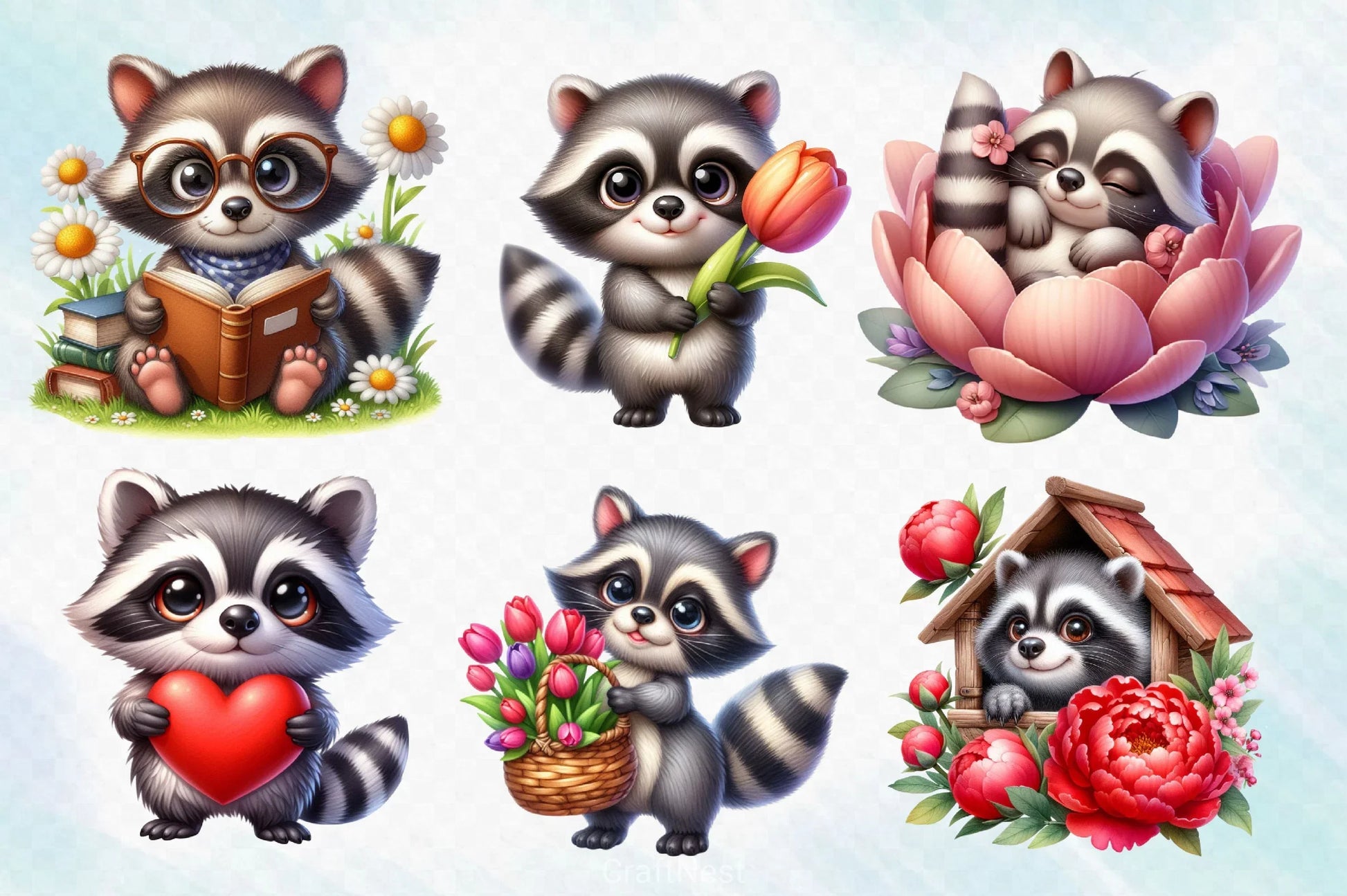 Cute Raccoon Clipart Bundle 2 - CraftNest - Digital Crafting and Art