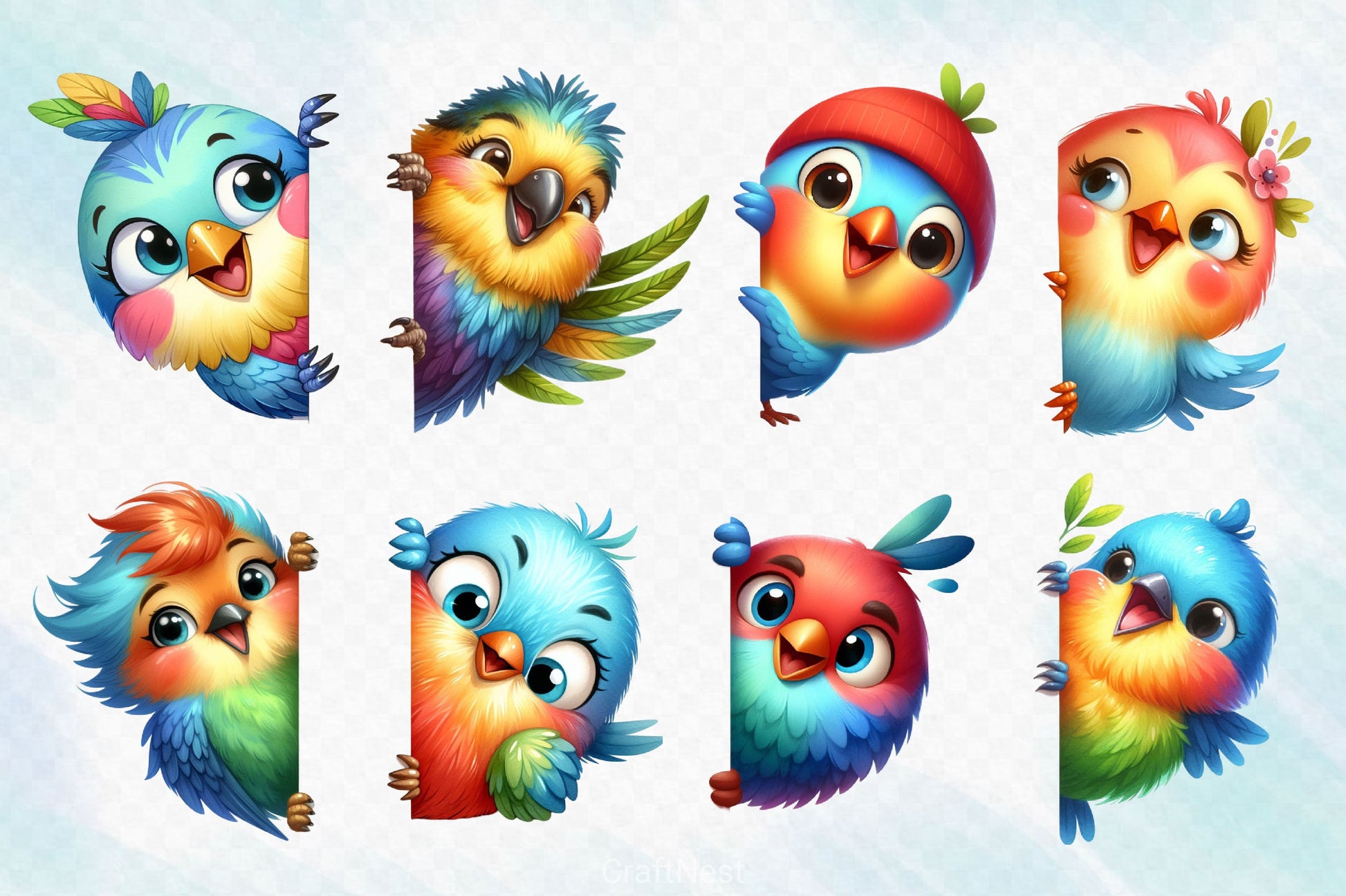 Funny Bird Peeking Around Corner Clipart Bundle - CraftNest - Digital Crafting and Art