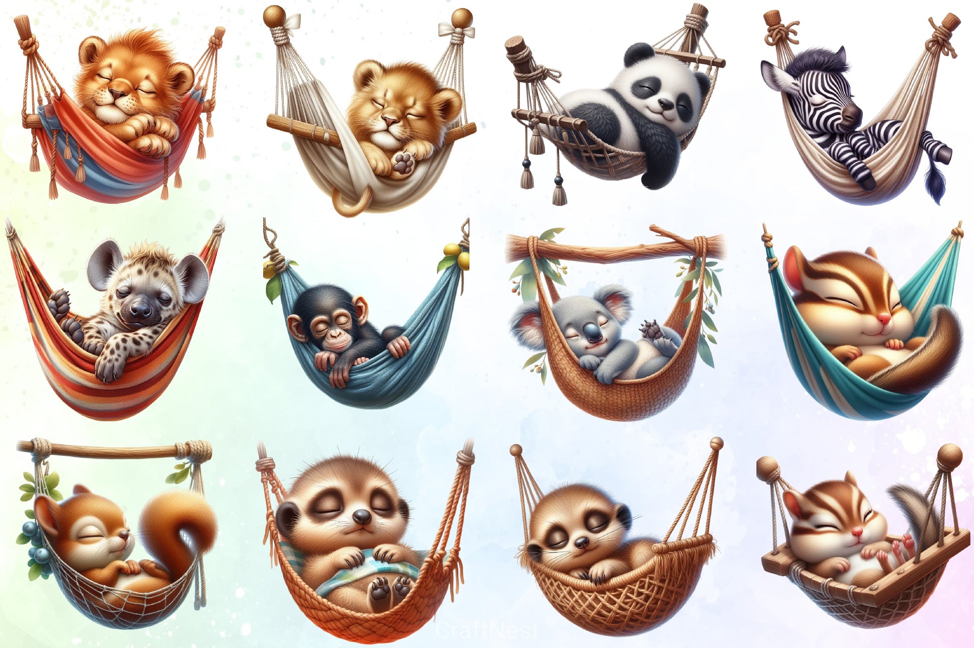 Sleeping Animal Hammock Clipart Bundle - CraftNest - Digital Crafting and Art