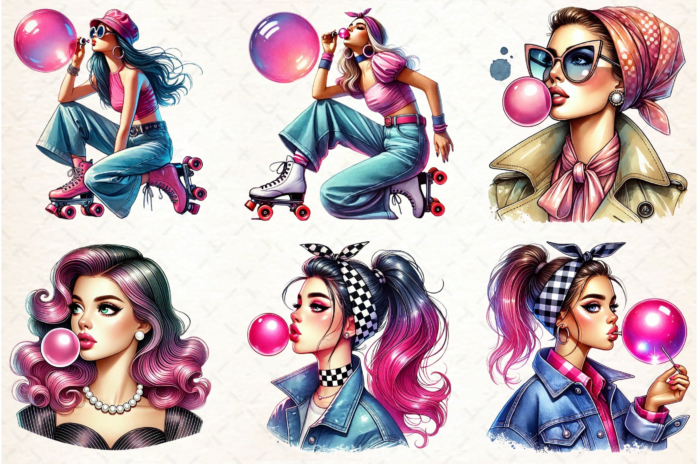 Retro Girl Bubblegum Clipart Bundle - CraftNest - Digital Crafting and Art