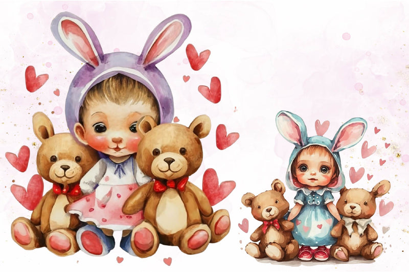 Watercolour Bunny Couples Clipart Bundle - CraftNest - Digital Crafting and Art