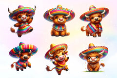 Cinco De Mayo Highland Cow Clipart Bundle 3 - CraftNest - Digital Crafting and Art