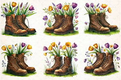 Vintage Boots with Flowers Clipart Bundle - CraftNest - Digital Crafting and Art