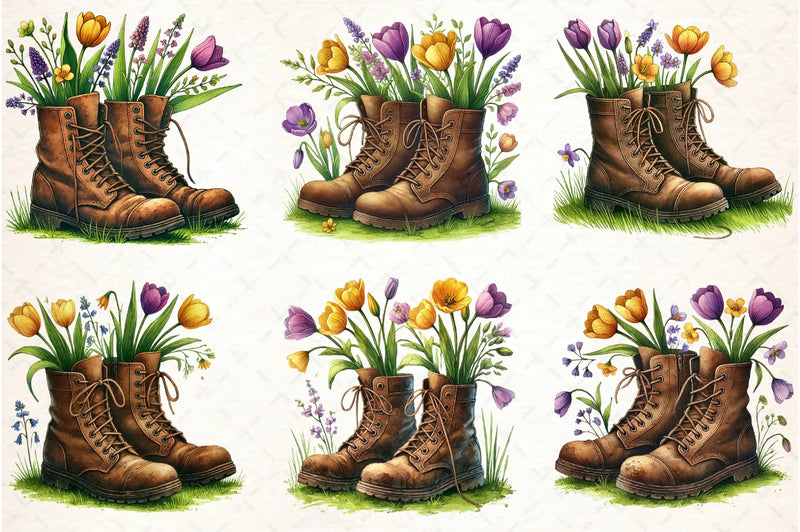 Vintage Boots with Flowers Clipart Bundle - CraftNest - Digital Crafting and Art