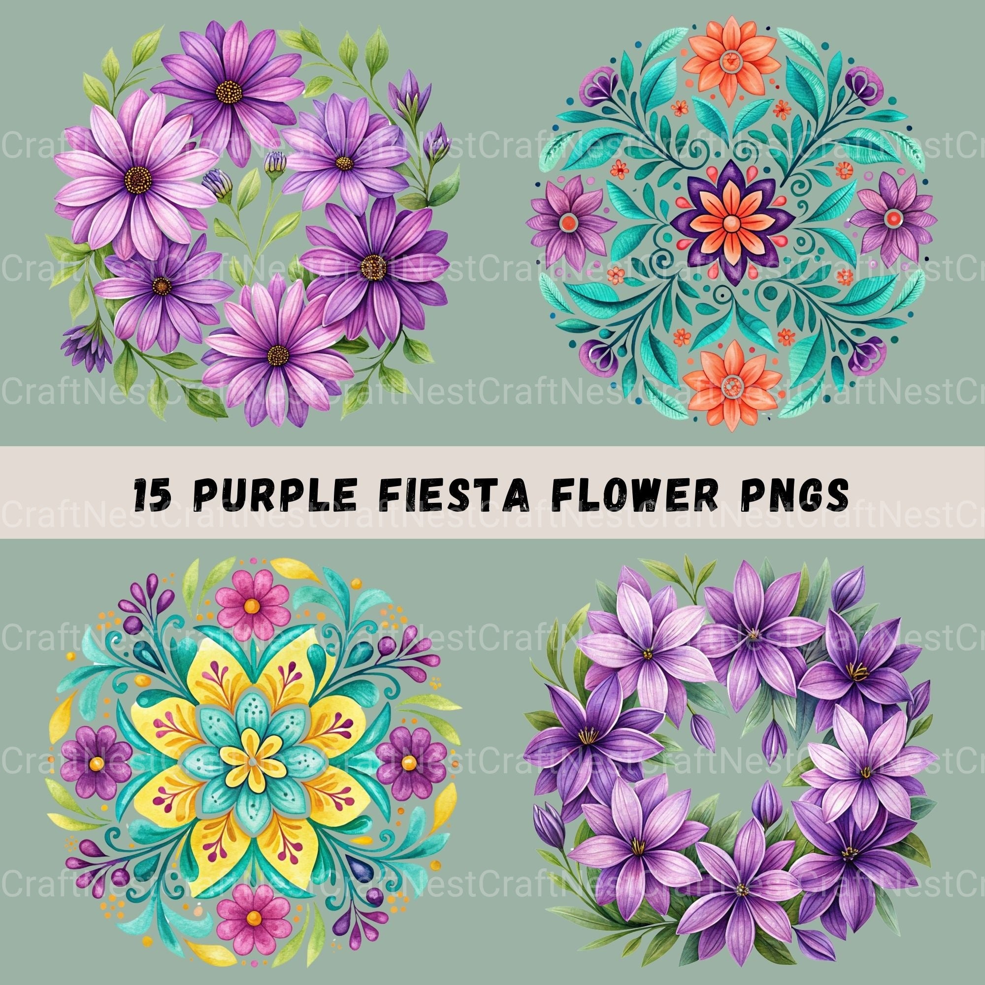 Mexican Flowers Purple Clipart Bundle - CraftNest - Digital Crafting and Art