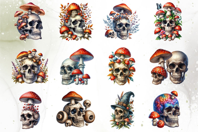 Skull & Mushrooms Clipart Bundle - CraftNest - Digital Crafting and Art