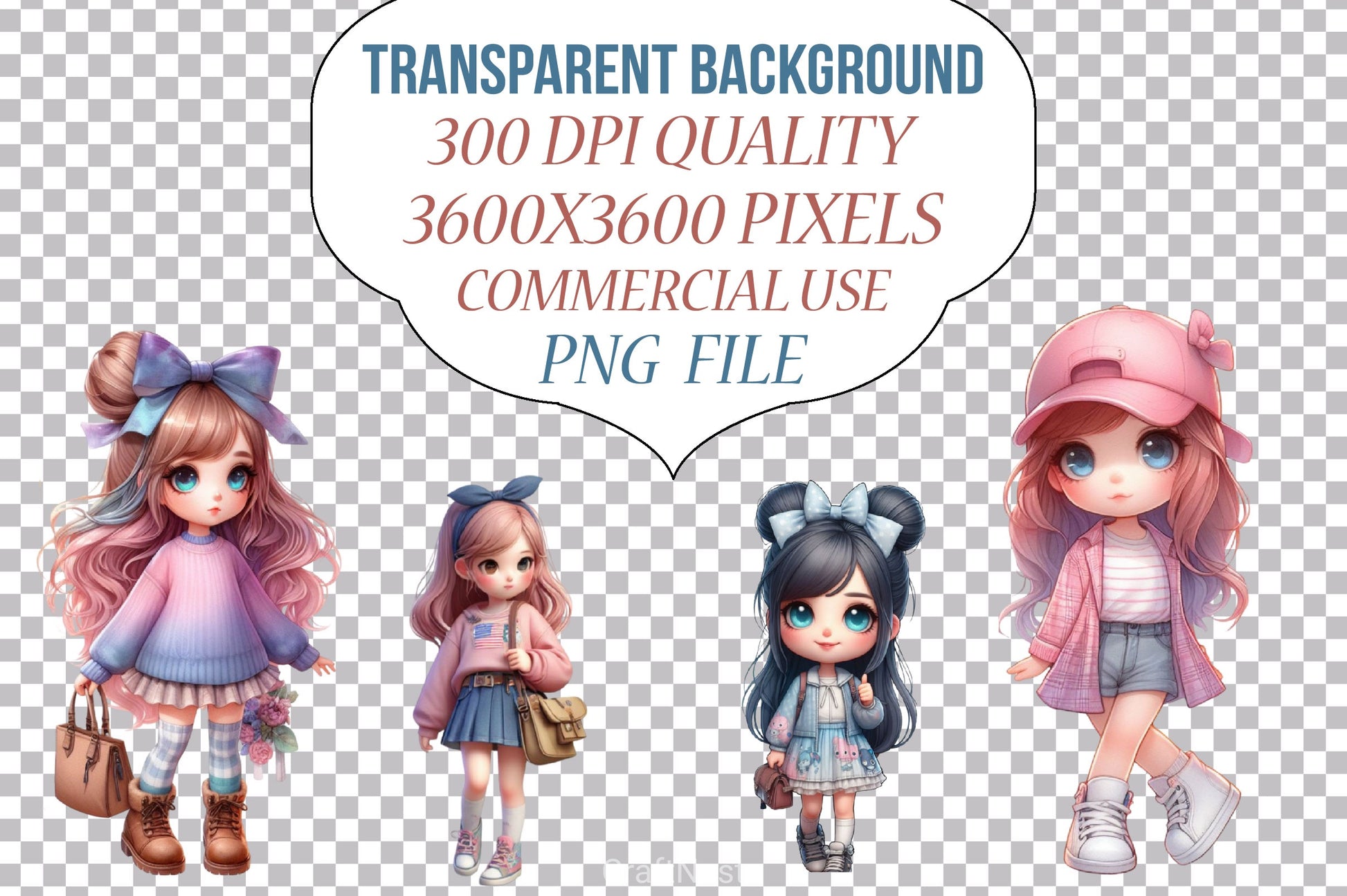 Cute Girls Clipart Bundle - CraftNest - Digital Crafting and Art