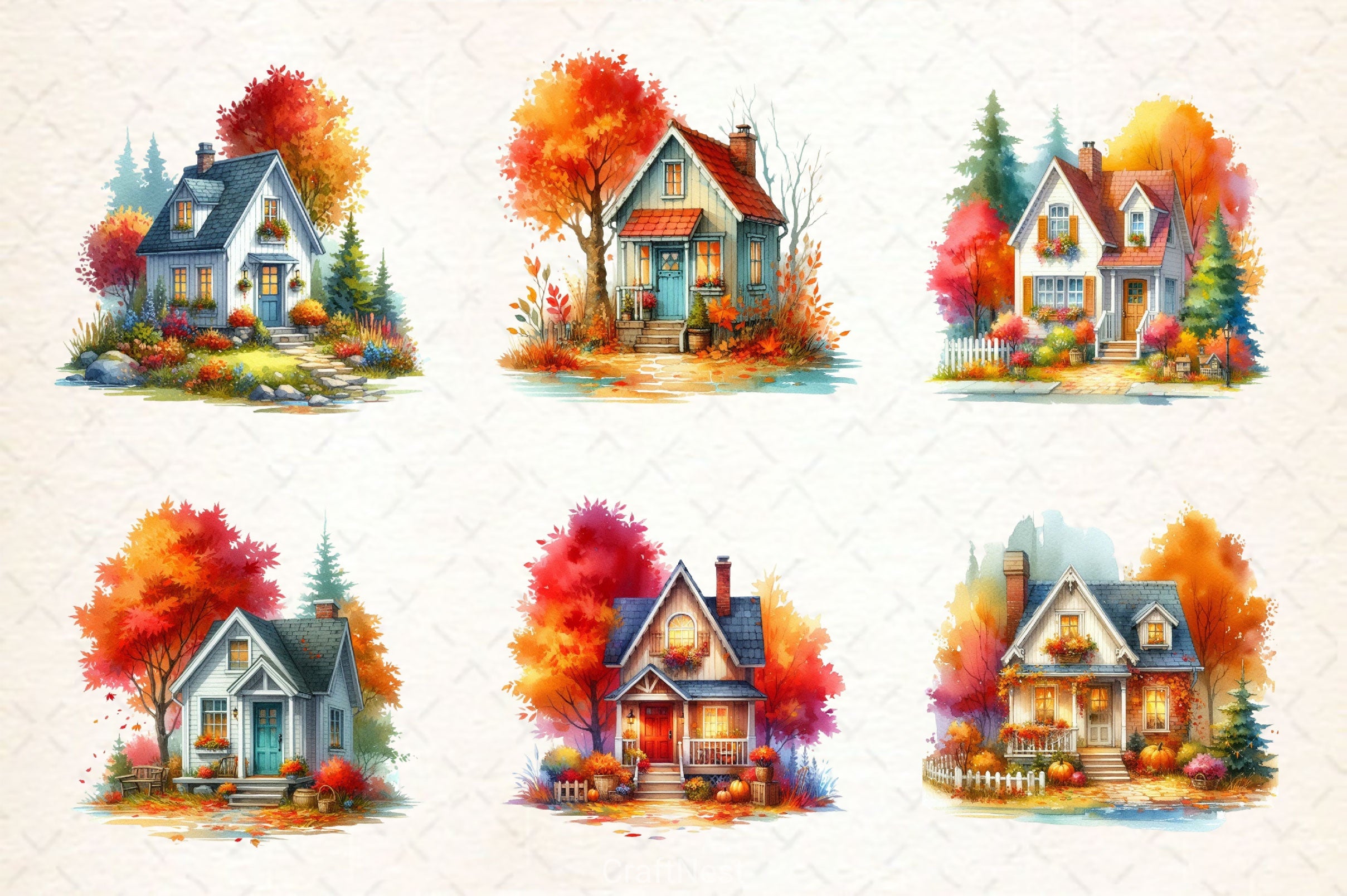 Autumn House Clipart Bundle - CraftNest - Digital Crafting and Art