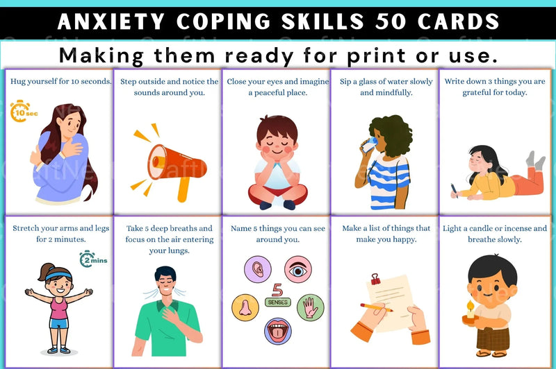50 Anxiety Coping Skills Cards for Stress Relief - CraftNest - Digital Crafting and Art