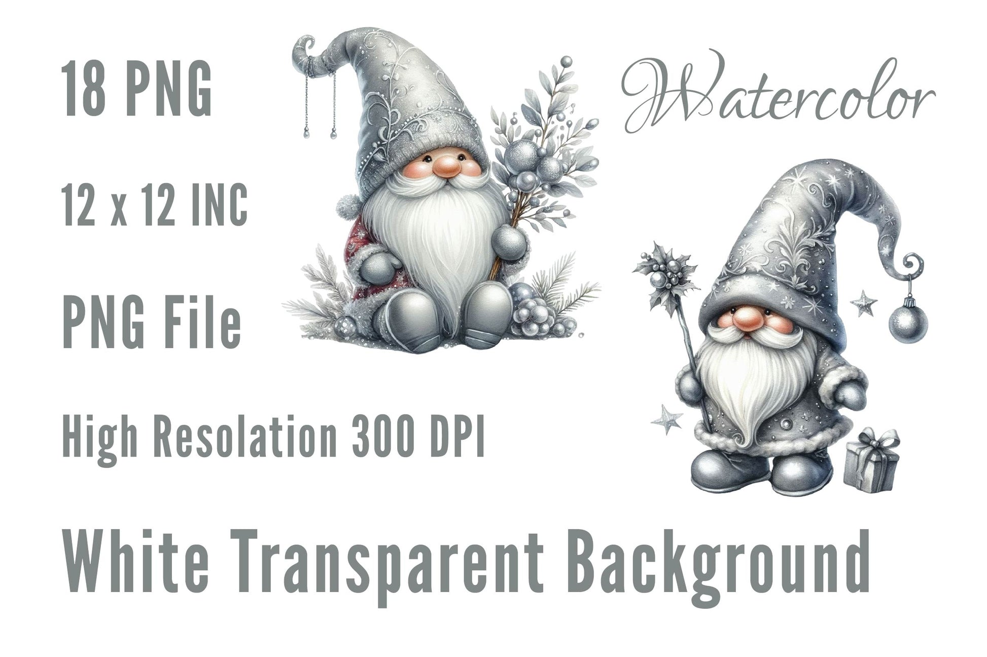 Silver Christmas Gnomes Clipart Bundle - CraftNest - Digital Crafting and Art