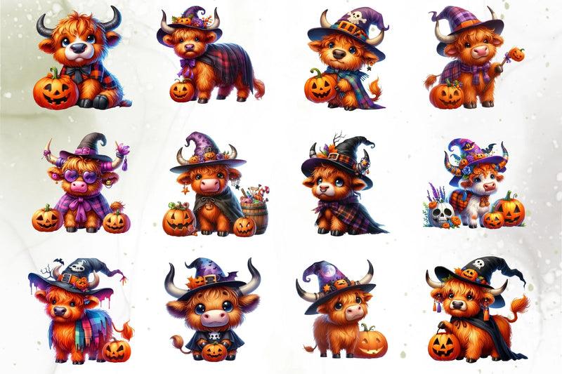 Cute Halloween Highland Cow Clipart Bundle 4 - CraftNest - Digital Crafting and Art