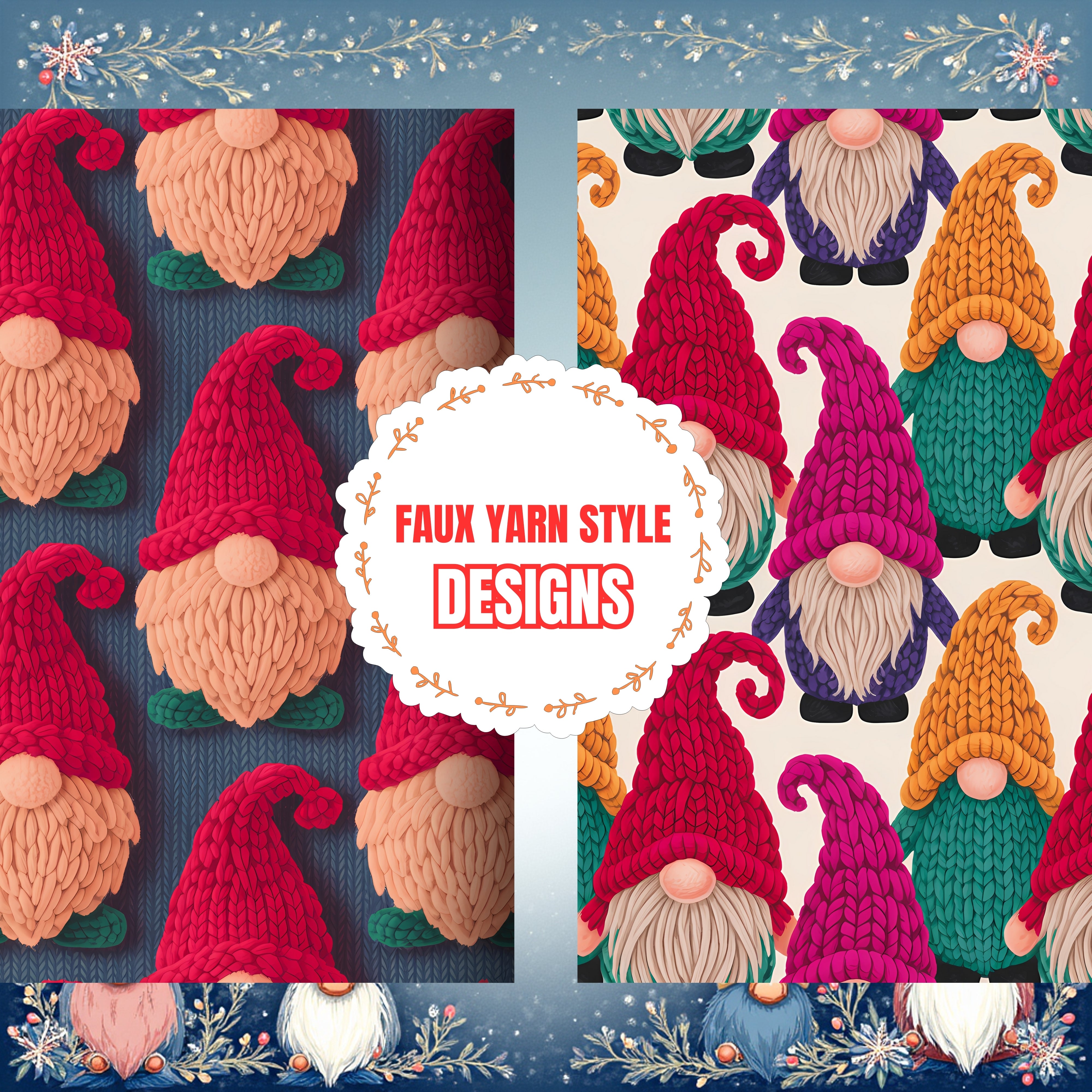 Whimsical Gnome Seamless Pattern Clipart Bundle