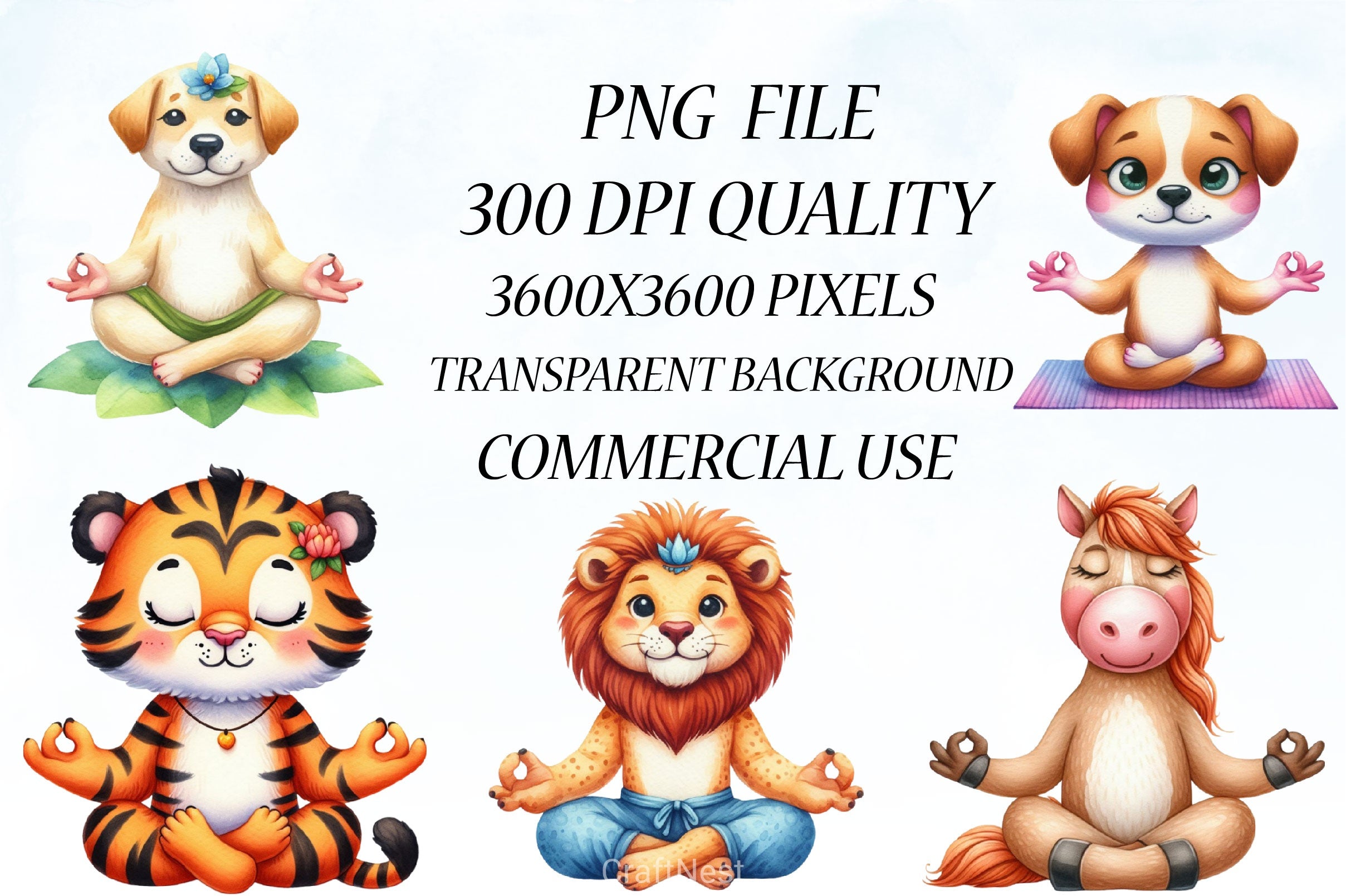 Cute Yoga Animals Clipart Bundle - CraftNest - Digital Crafting and Art