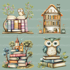 Books And Owls Clipart Bundle - CraftNest - Digital Crafting and Art