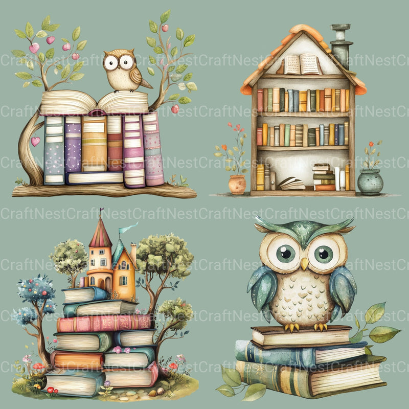 Books And Owls Clipart Bundle - CraftNest - Digital Crafting and Art