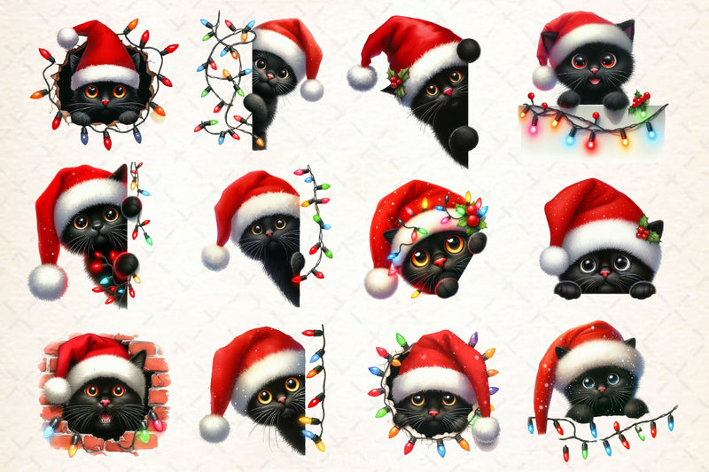 Peeking Christmas Black Cat Clipart Bundle 2 - CraftNest - Digital Crafting and Art