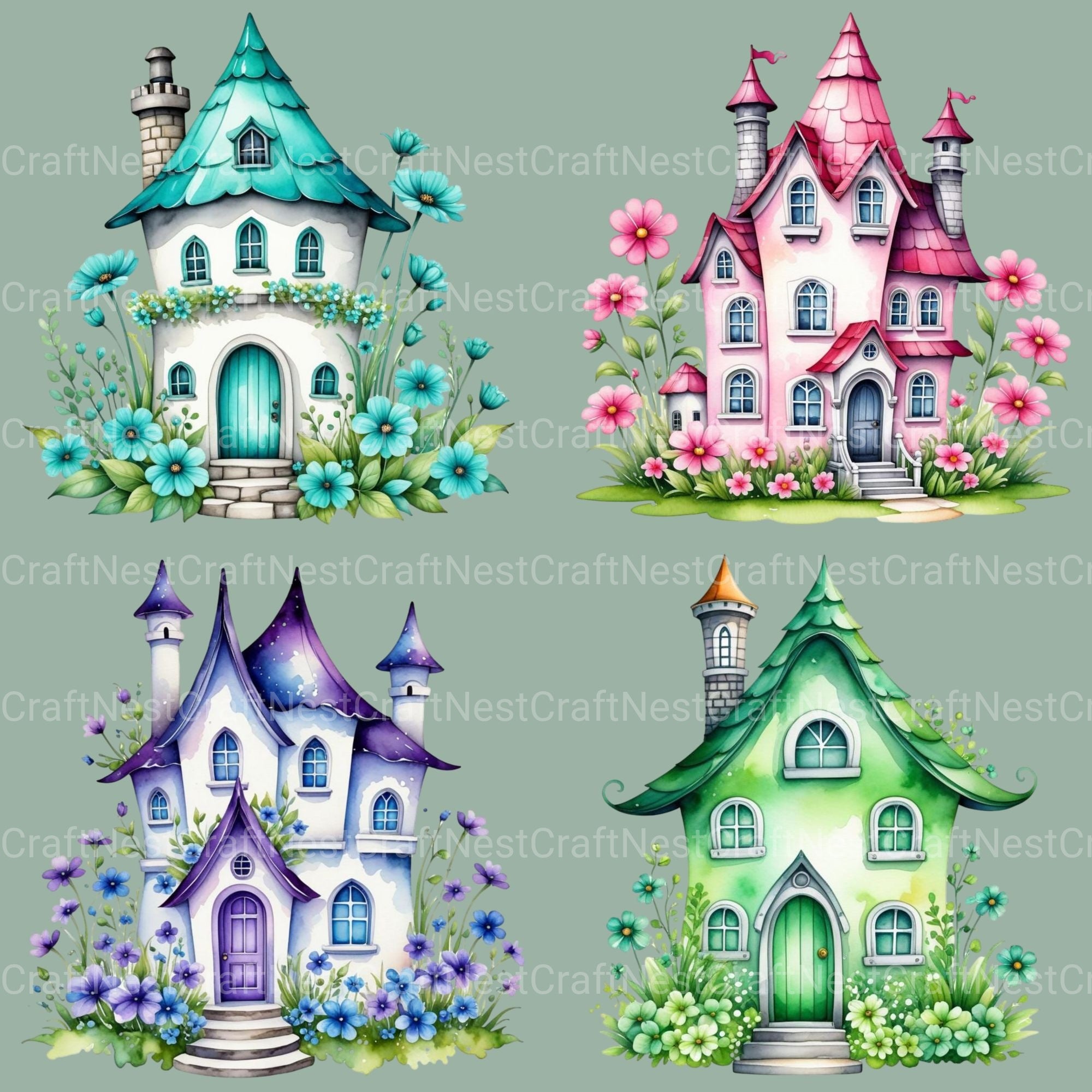 Fairyland Houses Clipart Bundle - CraftNest - Digital Crafting and Art
