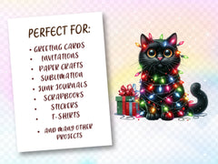 Funny Black Cat With Christmas Lights Clipart Bundle - CraftNest - Digital Crafting and Art