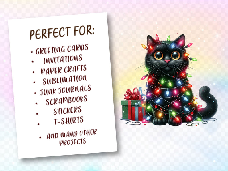 Funny Black Cat With Christmas Lights Clipart Bundle - CraftNest - Digital Crafting and Art