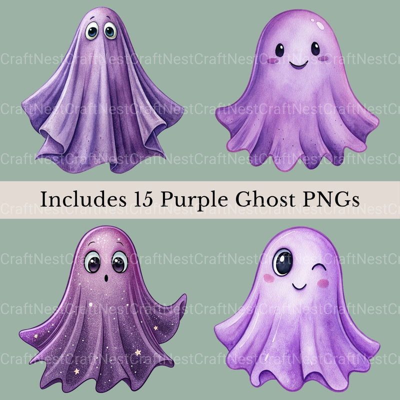 Purple Ghosts Clipart Bundle - CraftNest - Digital Crafting and Art