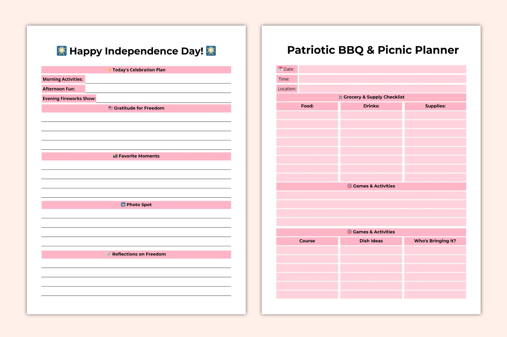 Freedom Celebration Fireworks Planner