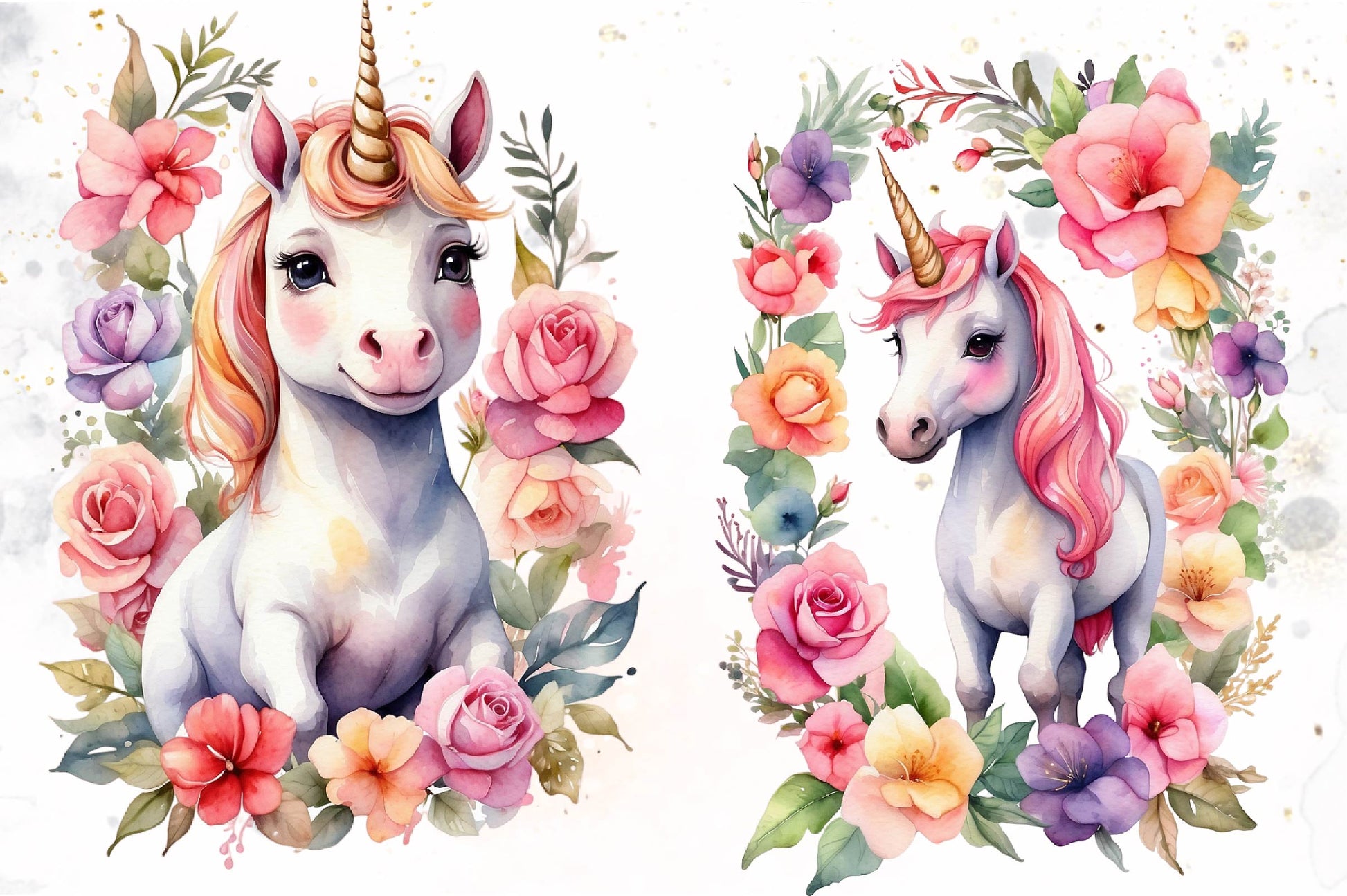 Beautiful Unicorn With Flower Clipart Bundle - CraftNest - Digital Crafting and Art