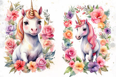 Beautiful Unicorn With Flower Clipart Bundle - CraftNest - Digital Crafting and Art