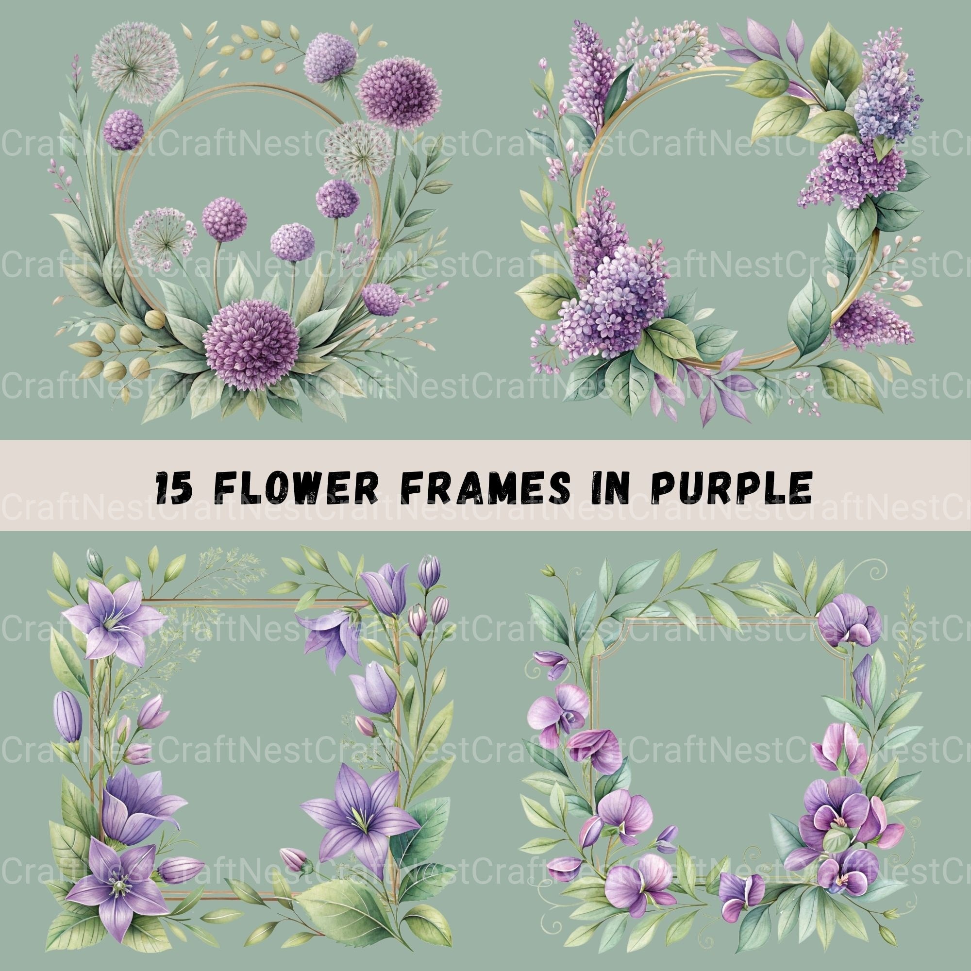 Purple Floral Frames Clipart Bundle - CraftNest - Digital Crafting and Art