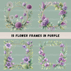 Purple Floral Frames Clipart Bundle - CraftNest - Digital Crafting and Art