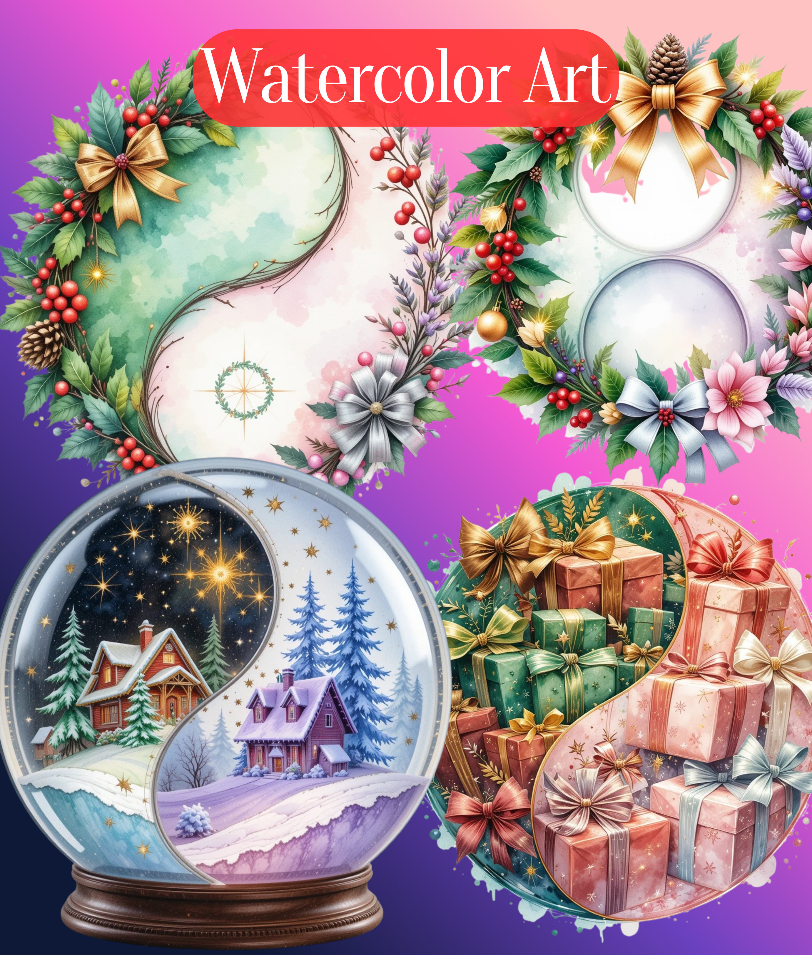 Yin Yang Christmas Clipart Bundle