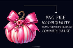 Pink Coquette Bow Pumpkin Clipart Bundle - CraftNest - Digital Crafting and Art