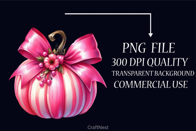 Pink Coquette Bow Pumpkin Clipart Bundle - CraftNest - Digital Crafting and Art