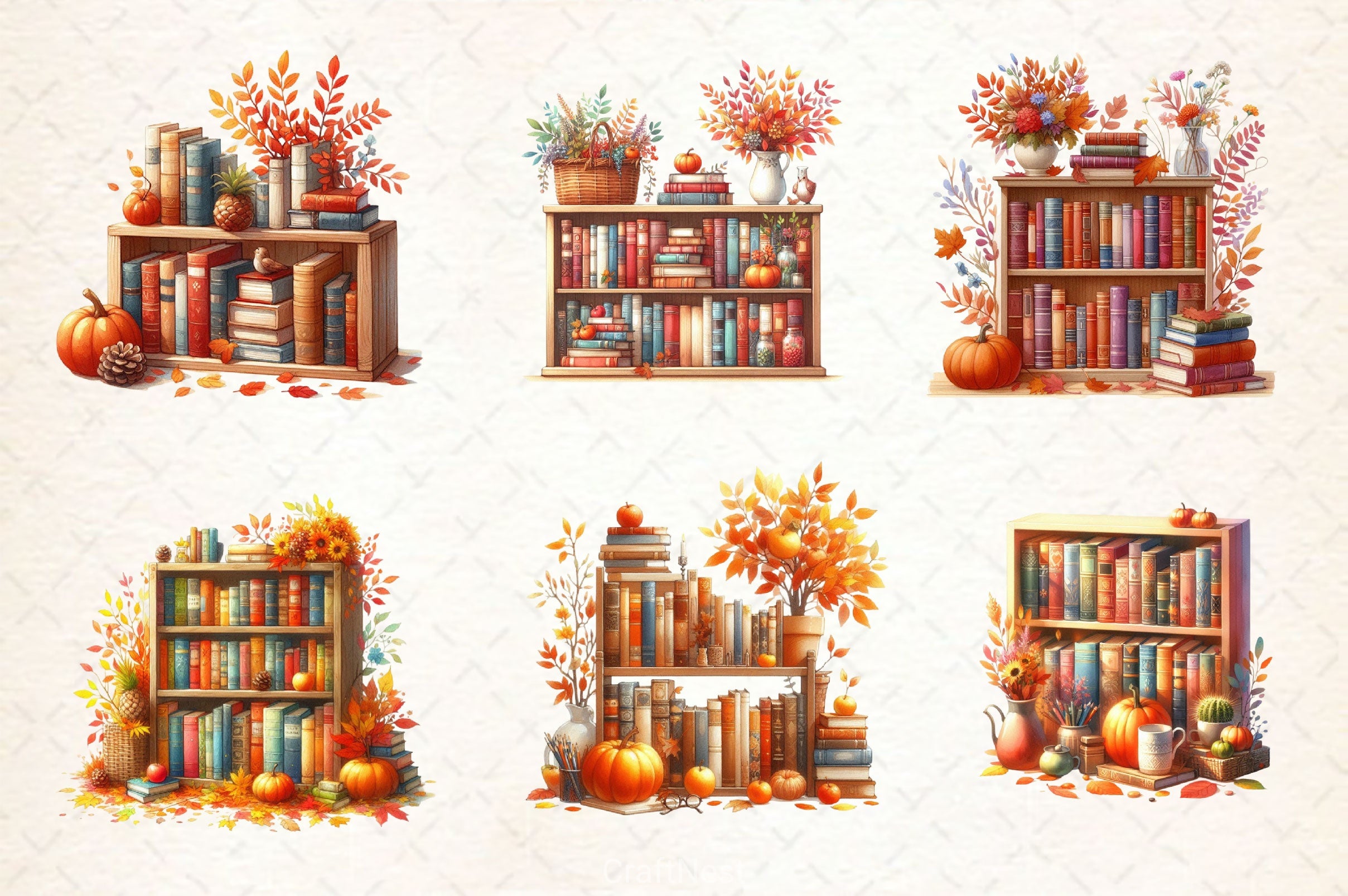 Autumn Bookshelf Clipart Bundle - CraftNest - Digital Crafting and Art