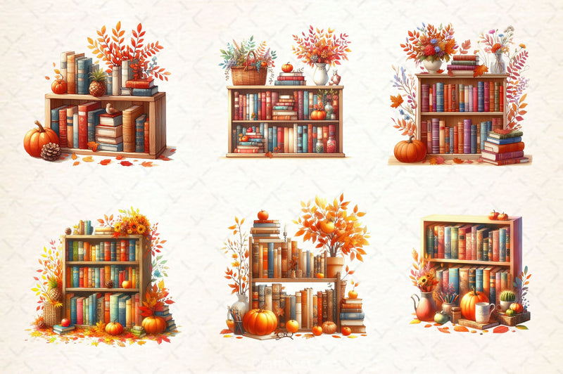 Autumn Bookshelf Clipart Bundle - CraftNest - Digital Crafting and Art