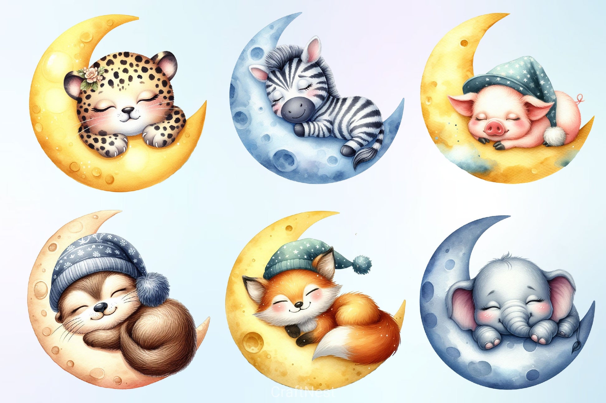 Cute Animals Sleep On Moon Clipart Bundle 4 - CraftNest - Digital Crafting and Art