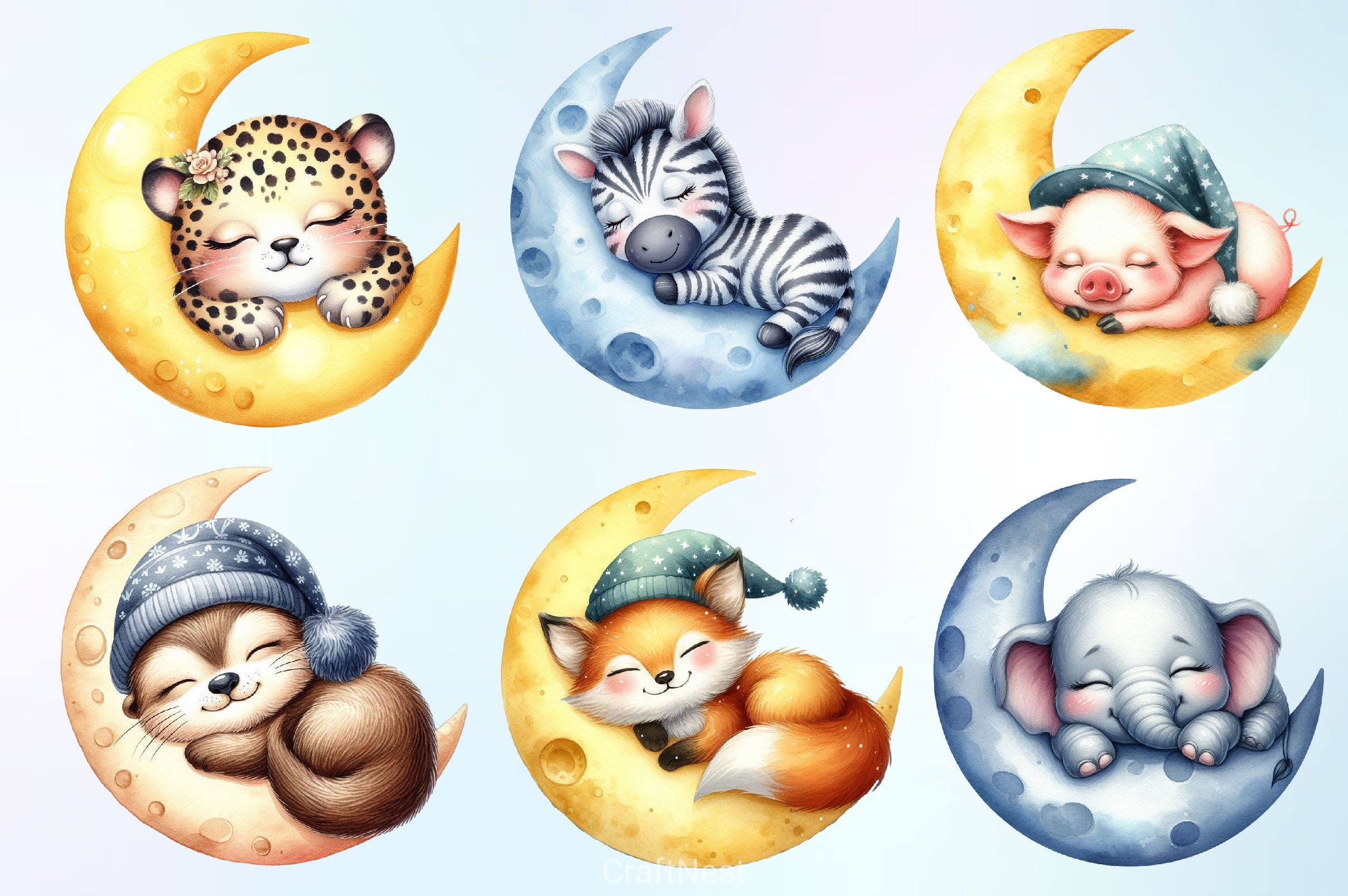 Cute Animals Sleep On Moon Clipart Bundle 4 - CraftNest - Digital Crafting and Art