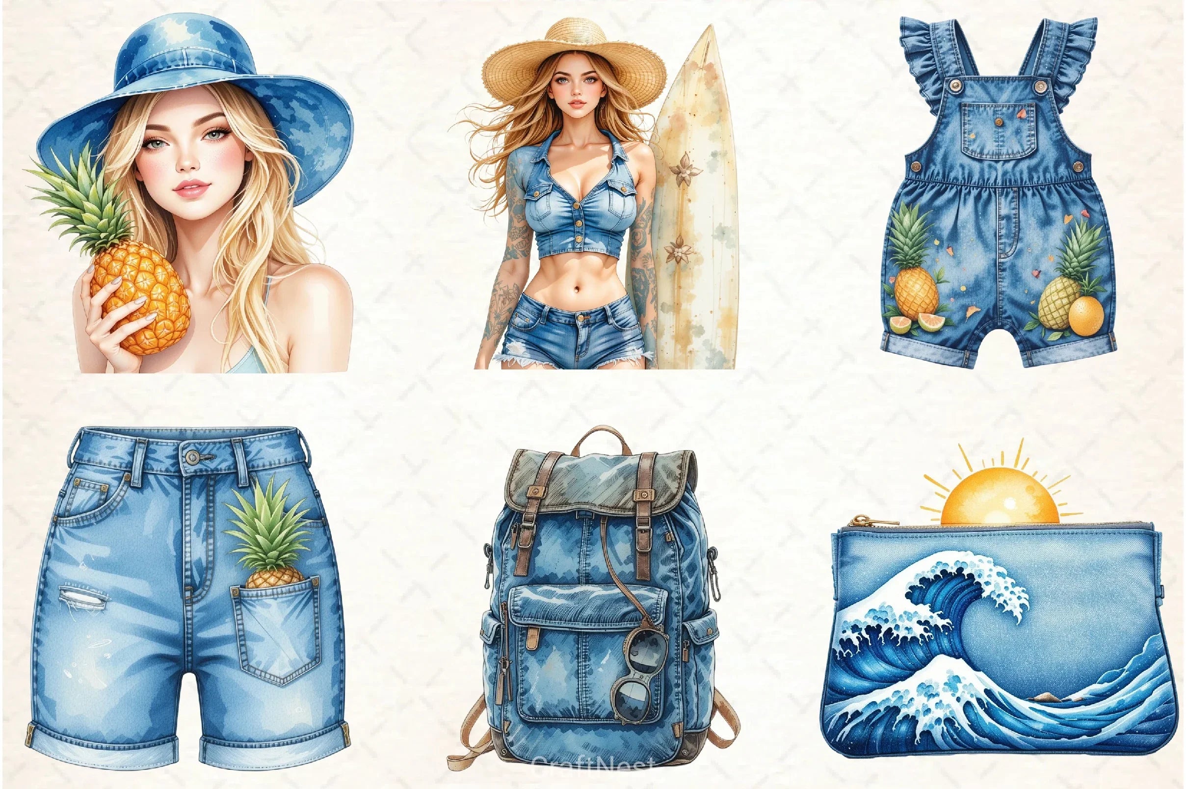 Summer Denim Clipart Bundle 3 - CraftNest - Digital Crafting and Art