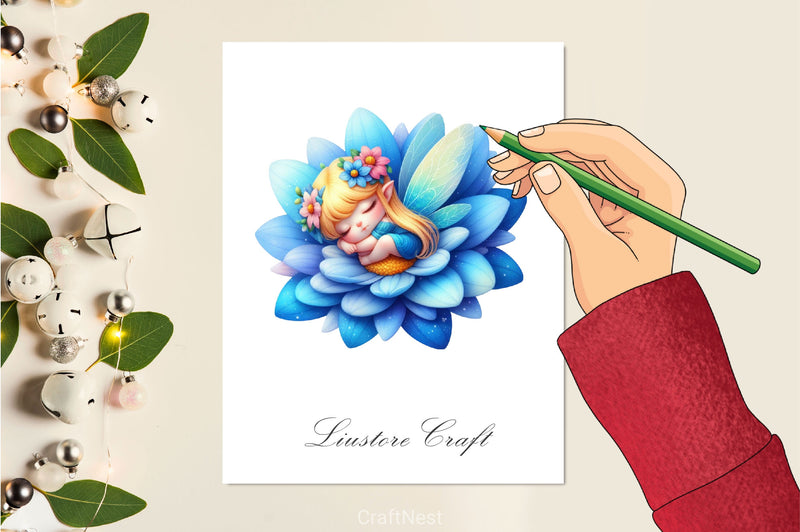 Baby Fairy Sleeping On Flower Clipart Bundle 1 - CraftNest - Digital Crafting and Art