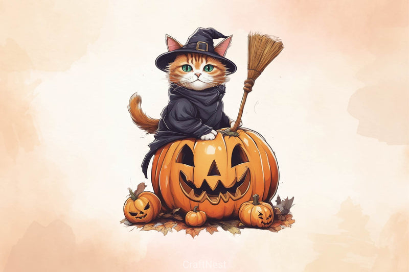 Halloween Cute Cat Clipart Bundle - CraftNest - Digital Crafting and Art