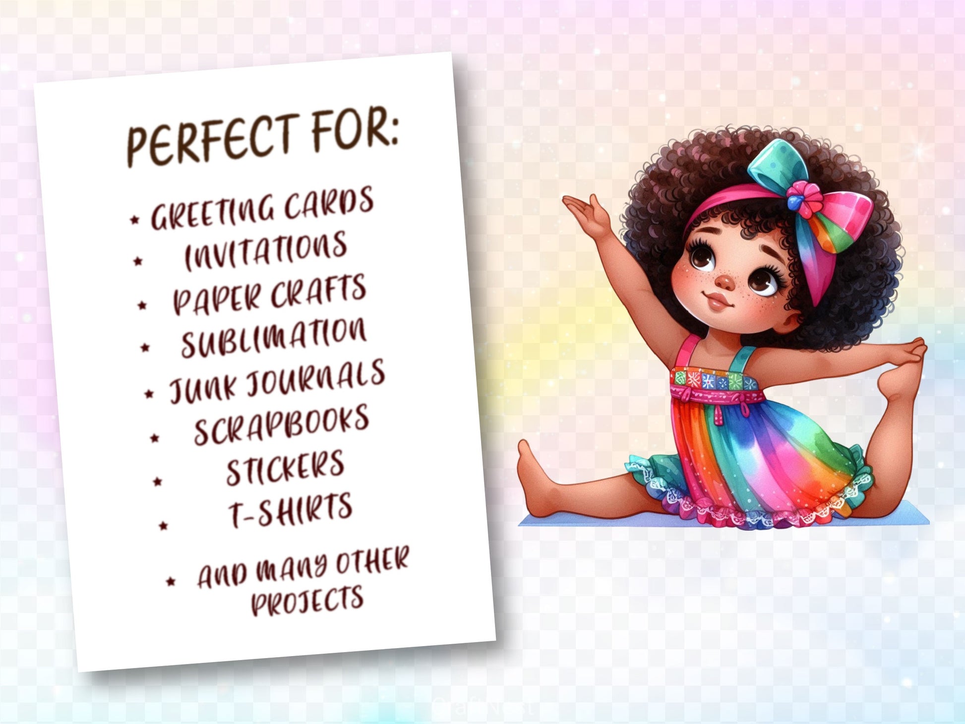 Cute Little Girl Afro Yoga Pose Clipart Bundle - CraftNest - Digital Crafting and Art