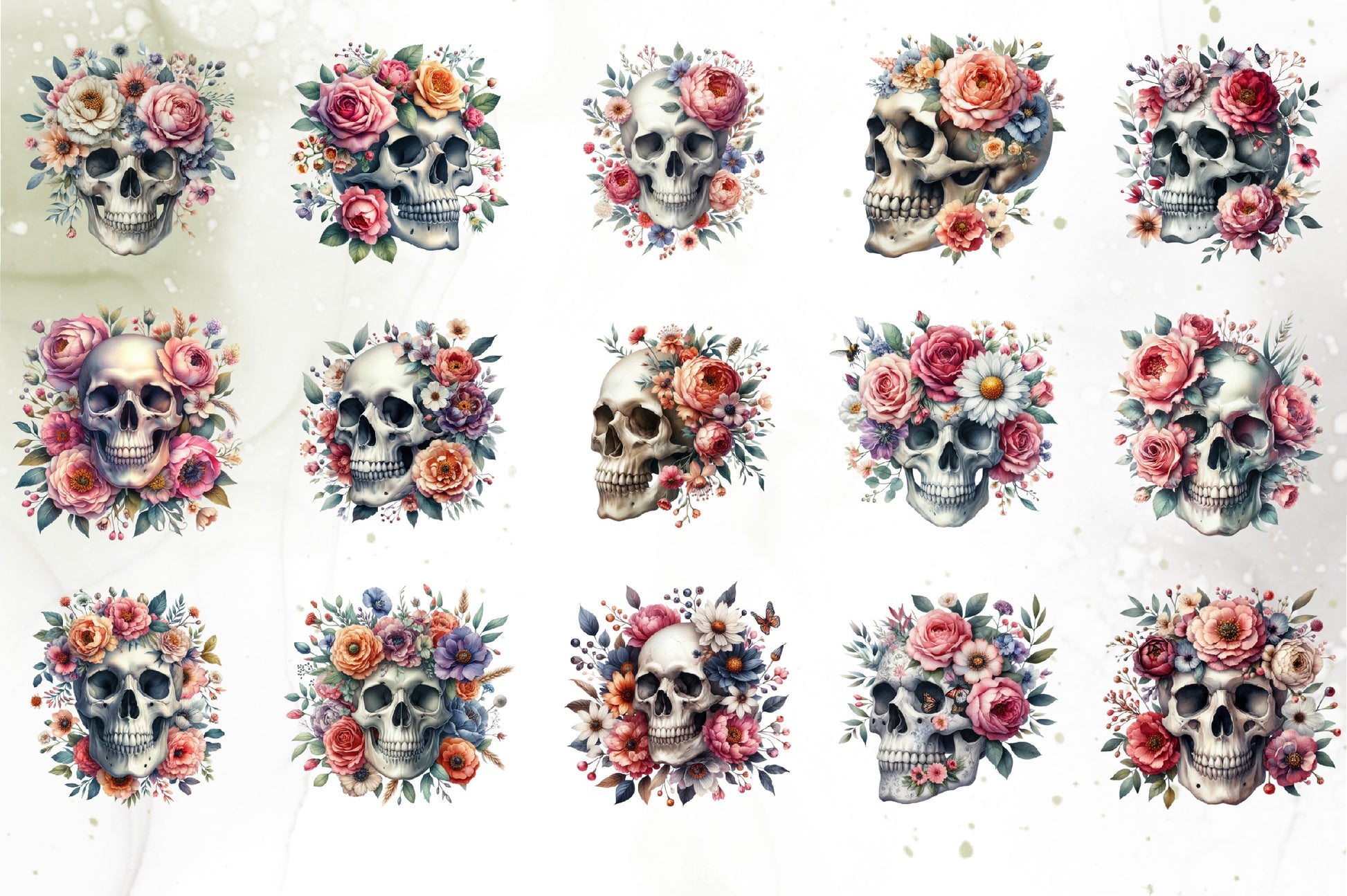 Floral Skulls Clipart Bundle - CraftNest - Digital Crafting and Art