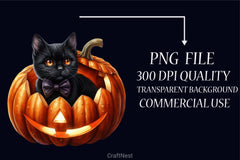 Halloween Cat & Pumpkin Clipart Bundle - CraftNest - Digital Crafting and Art